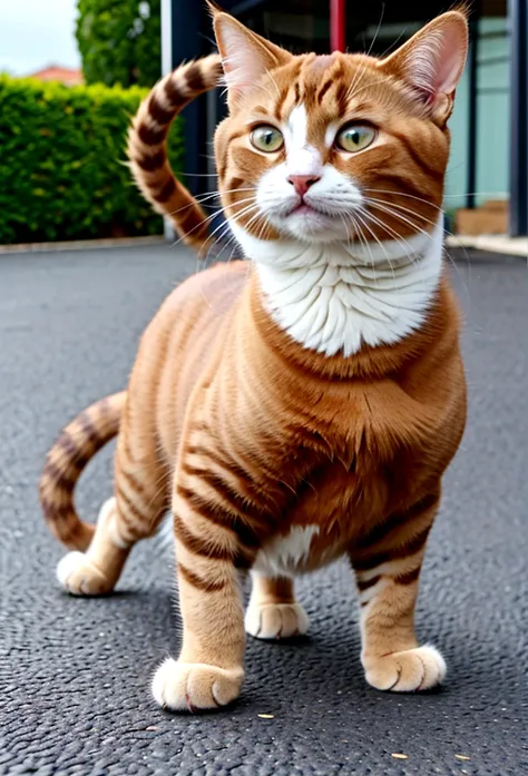 cat standing on its hind legs、kitten、anime、cute cat、brown hair、young cat、wearing clothes、anthropomorphic cat