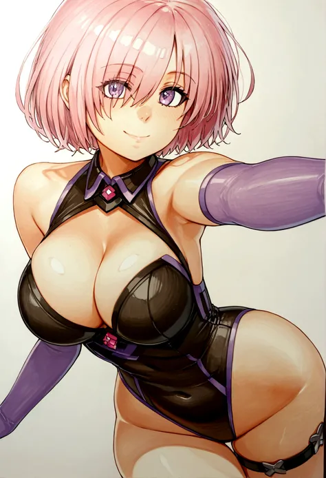 Omar Dogan style, score_9, source_anime marker (medium), traditional media, big bouncy breasts, naked , score_9, score_8_up, score_7_up, source_anime BREAK 1girl, solo, looking at viewer, detailed background, Mash Kyrielight, pink hair, hair over one eye, ...