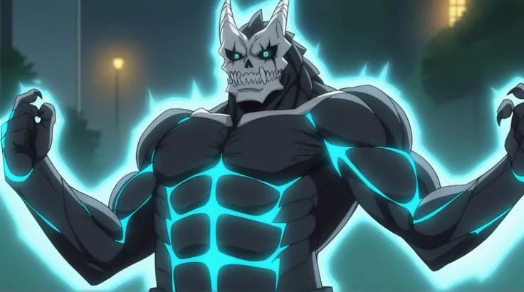 score_9,score_8_up, score_7_up, source_anime, BREAK
outdoors, 
kafkakaiju, 1boy, solo,glowing, glowing eyes, horns, sharp teeth, armor, aqua eyes, muscular male, looking at viewer, neon trim, black sclera, standing, claws, spikes, black body,
anime screenc...