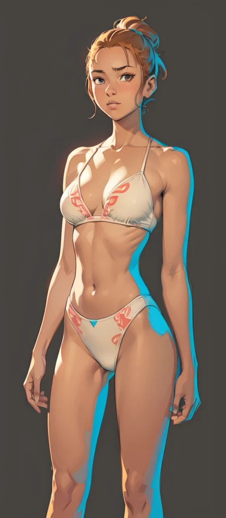 score_9, score_8_up, score_7_up light colors, watercolors, warm rays of light, ( lineart:1.4), thick outlines, (thick outlines:1.4), clean line art, sketch, manga, graphic novel, warm red sunlight, masterpiece, girl, beige swimwear, confident pose