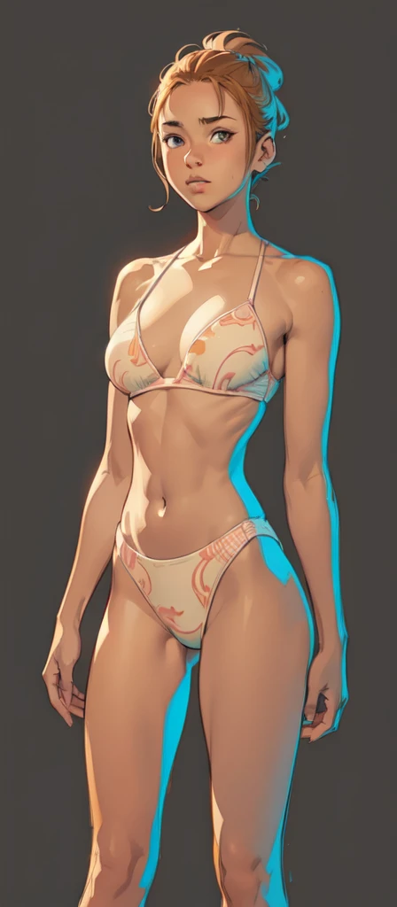 score_9, score_8_up, score_7_up light colors, watercolors, warm rays of light, ( lineart:1.4), thick outlines, (thick outlines:1.4), clean line art, sketch, manga, graphic novel, warm red sunlight, masterpiece, girl, beige swimwear, confident pose