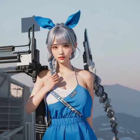 Cute girl, character in pubg mobile and with a silver hair, beauty girl using a bond with cats and wear cute hair clips, two braids in bangs
