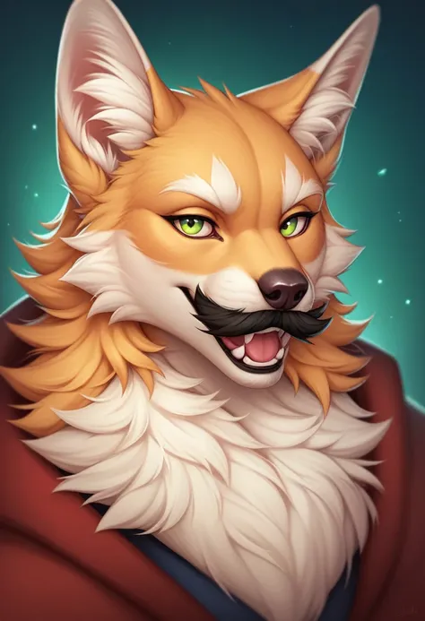 black backdrop, A mesmerizingly detailed kitsune, his fiery fur seems to flicker and dance with the light within. This hyper-realistic portrait captures every intricate detail: from the golden glow and crimson fur to the piercing emerald eyes that shine wi...