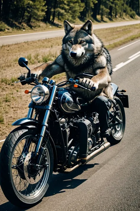 A wolf on a motorcycle extending his hand