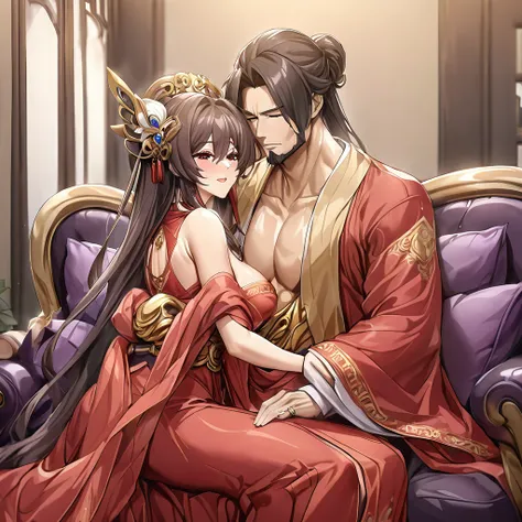 ((Highest quality)), ((masterpiece)), (detailed), （Perfect Face）、The woman is a Chinese woman named Marina Katsuragi, wearing a gorgeous, glittering red Hanfu with lots of gold embroidery, a gorgeous hair ornament, gorgeous jeweled accessories and an engag...