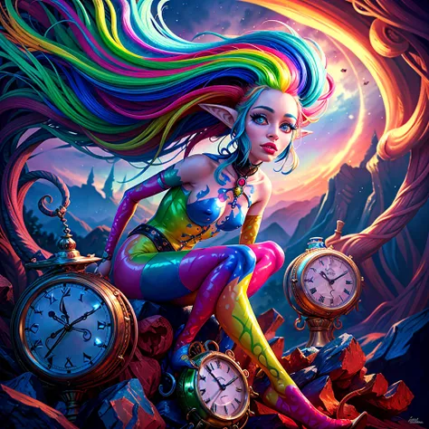 a captivating 3d rendered masterpiece by mr. cepriu, featuring a whimsical and fantastical elf with a stunning, colorful appeara...