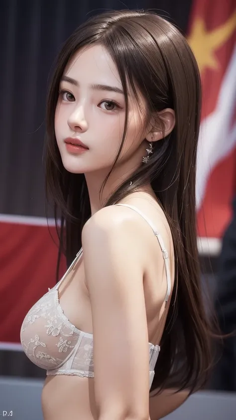 Photorealistic, masutepiece, best quality, raw image, realistically:1.4, 1girl in, 17 years old, solo, long hair, facial face details, small face, The best hair details, brown hair, ใบหน้าrealistically, The face has the best detail., charming face, ((Feeli...