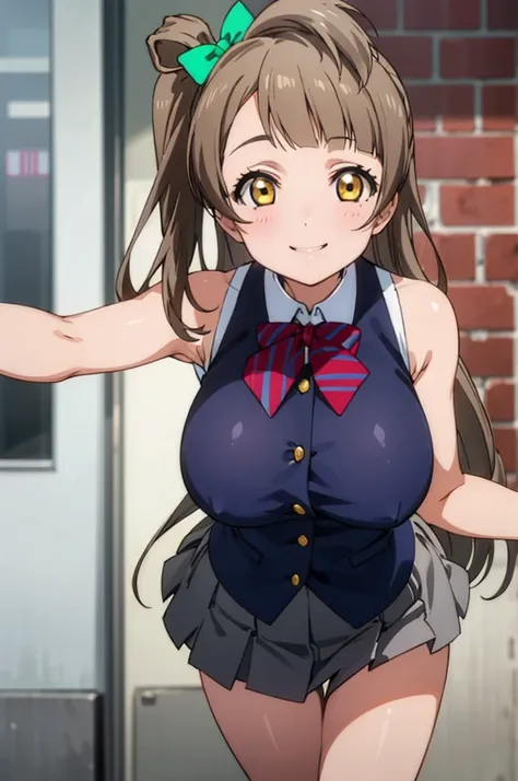 (((pixel-perfect, detail-perfect))), solo, 1girl, kotori minami, , looking at viewer, smile,big breasts,nsfw,miniskirt,,sleeveless