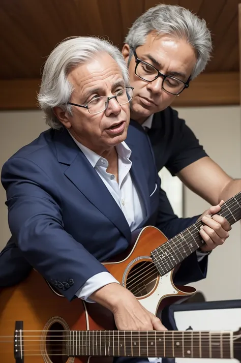 Make an image of minister Paulo Guedes playing the guitar 