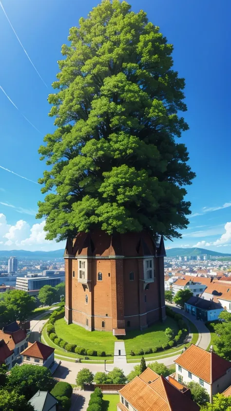 gigant treephoto style,city,below view