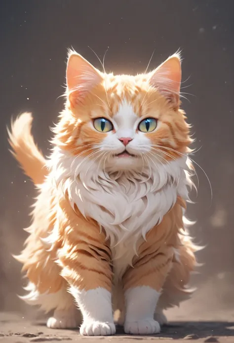 in the style of tok, highest quality, cute cat, cartoon cat, munchkin cat, white and orange cat, looking at the viewer, smiling,...