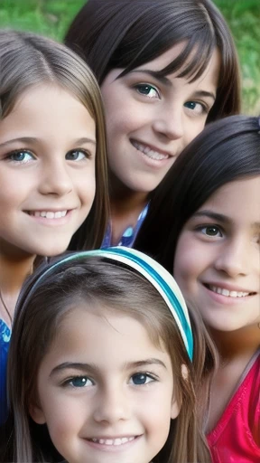 a perfect group of 10 year old judaean girls focus on the face