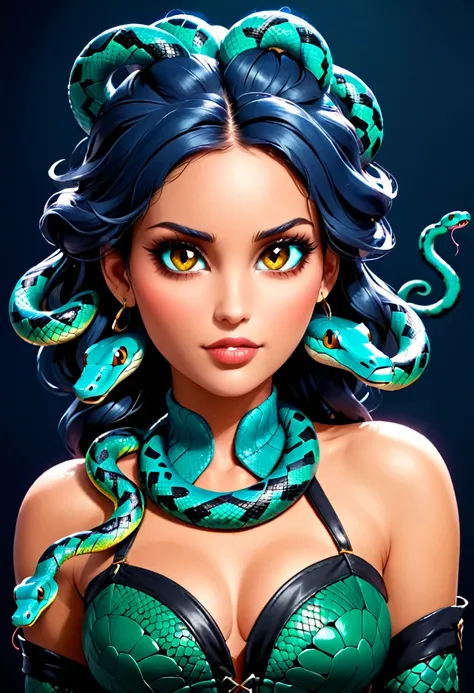 dark fantasy art  (2braids thar become living snakes: 1.5) ((2 identical braids that become snakes: 1.5))of a beautiful woman, r...