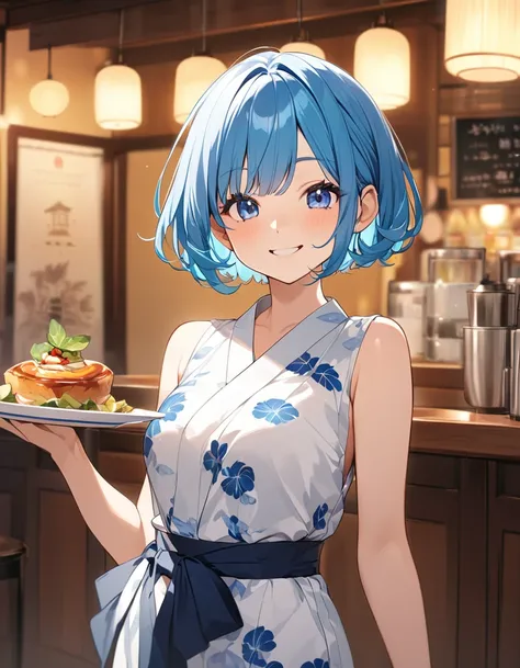 (Highest qualityのイラスト:1.2), (cute女の子:1.1), (1 girl、17 years old、Highest qualityのイラスト:1.2), (1 girl、smile、Beautiful breasts、Very detailedな目:1.2)、Bright blue hair、Short Bob Hair、(Highest quality、Very detailed、Very detailed and beautiful、Ultra-high resolution...