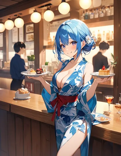 (Highest qualityのイラスト:1.2), (cute女の子:1.1), (1 girl、17 years old、Highest qualityのイラスト:1.2), (1 girl、smile、Beautiful breasts、Very detailedな目:1.2)、Bright blue hair、Short Bob Hair、(Highest quality、Very detailed、Very detailed and beautiful、Ultra-high resolution...