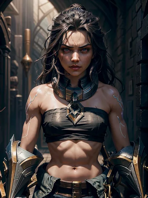 (masterpiece:1.2),(best quality:1.2),intricate details,Silas (League of Legends),1girl,crop top,shackle,chain,long hair,beautiful detailed eyes,beautiful detailed lips,extremely detailed face,longeyelashes,cinematic lighting,dramatic lighting,moody lightin...