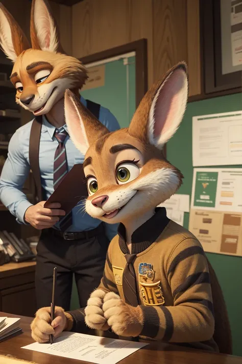 Make the character Nick from the movie Zootopia holding the letter D in his hand 