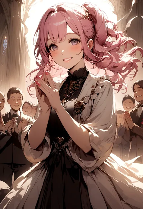 Her hair is pink、applaud、Honoring People、smile