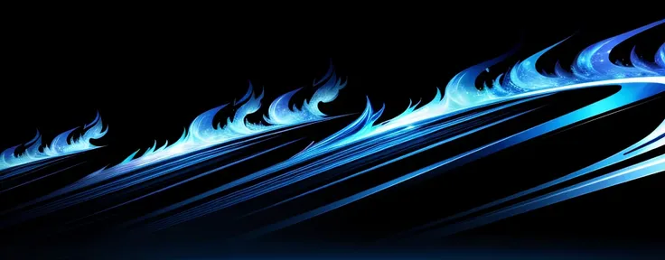 Create a banner with a black background featuring blue flames and silver lightning, with no additional background details.