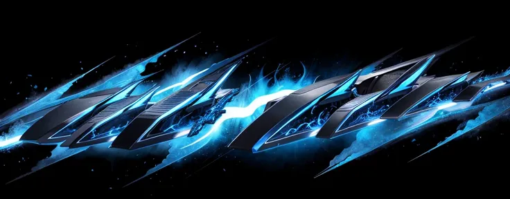 Create a banner with a black background featuring blue flames and silver lightning, with no additional background details.