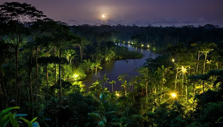 Image of the Amazon rainforest at night 