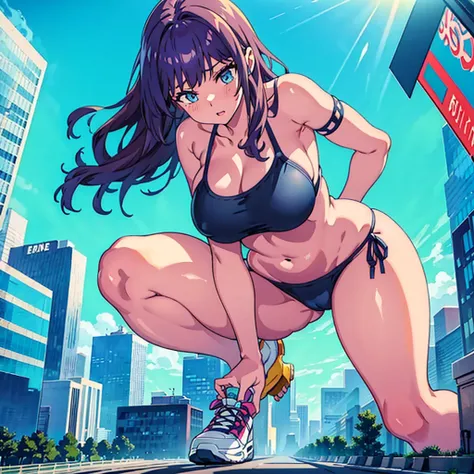 90s　giant girl on the road of the big city girl in bikini swimsuit female giant giant girl Whole body sneakers　 Destroyed skyscrapers Destroyed cars Crowd Unreal Engine, ,anmnr,giantess,giant girl,Big city, valley between buildings, h
