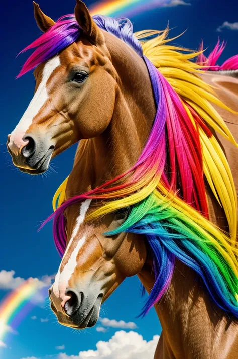 A pretty horse with golden wings and rainbow hair 