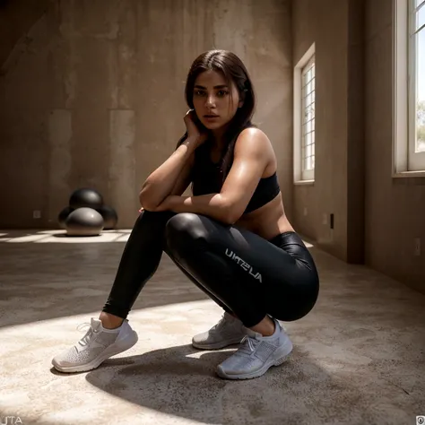 gorgeous young turkish woman, go to the gym, wearing a legging and long socks, full body, beautiful face, masterpiece, best quality, ultra-detailed, solo, shadows, contrast, cinematic light, slide lighting, ultra high resolution, best shadow, RAW, 4k, 85 m...