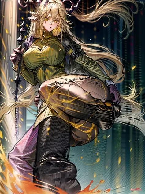 degenbrecher(arknights), blonde hair, (yellow eyes:1.5), long hair, (large breasts:1.2), thick,
break ((socks)),
break looking a...