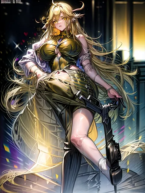 degenbrecher(arknights), blonde hair, (yellow eyes:1.5), long hair, (large breasts:1.2), thick,
break ((socks)),
break looking a...