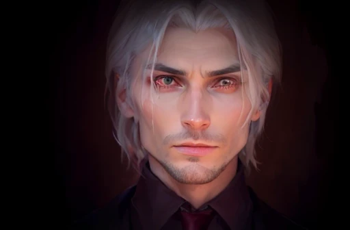 arafed image of a man with a white hair and a red tie, vampire portrait, male vampire, mads mikkelsen as a vampire, portrait of a vampire, digital matt painting, digital painted, painted character portrait, kaneki ken, smooth. digital painting, digital pai...