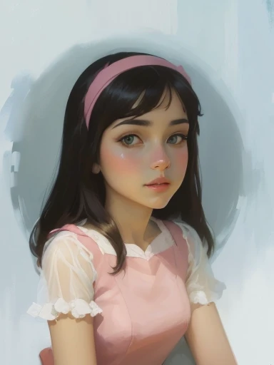 painting of a girl with a pink headband and a pink dress, stylized portrait, soft portrait, cartoon digital painting, digital portrait, painted character portrait, digital paining, soft digital painting, digital matt painting, digtial painting, digital art...