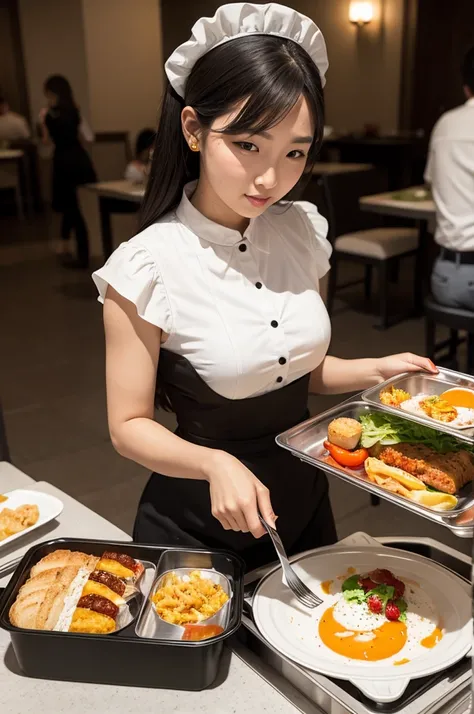 A lady served lunch