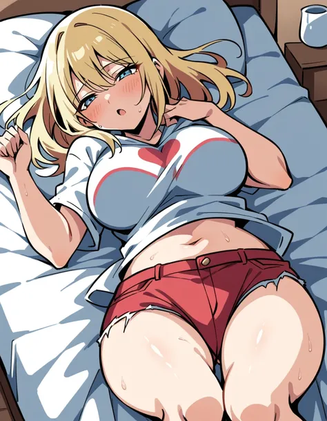  Sexy Hinata Naruto lying on the bed in black and red short jeans full of love and happiness and wet torn clothes 