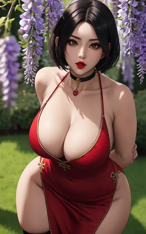 (masterpiece, best quality:1.4), insaneres, absurdres, solo, looking at viewer,BREAK 
ChineeseDress_ResidentEvil4Remake_AdaWong_ownwaifu,
1girl, asian, black hair, short hair, brown eyes, breasts,  makeup, red lips, lips, nose, medium breasts, choker, blac...