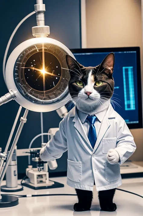 Animated cat in a scientist suit 