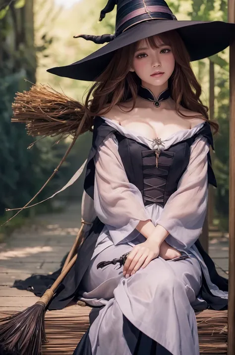 ((((空を飛ぶwitch))),((Ride a broom)),Straddling a broom,Fantasy,Beautiful light and shadow,Anatomically correct,masterpiece,Highest quality,最高masterpiece,8K,Use of magic,witch:witchの帽子:witchの衣装:Familiar,Wind,Fantasy,wonderful,An illustration,Digital Art,wonde...