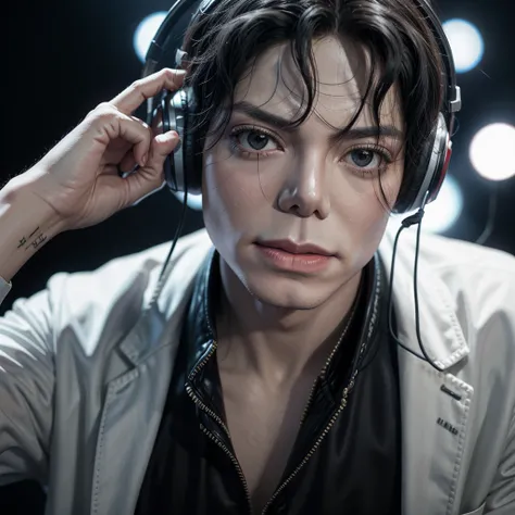 Michael Jackson using headphones