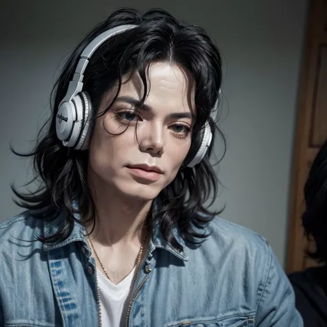 Michael Jackson using headphones