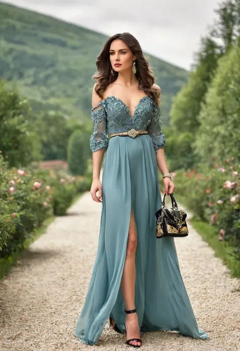 Romantic style, beautiful woman, beautiful accessories, full length, real,