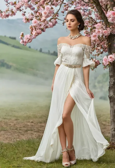 Romantic style, beautiful woman, beautiful accessories, full length, real,