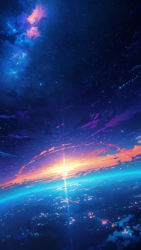 anime - style scene of a beautiful sky with a star and a planet, cosmic skies. by makoto shinkai, anime art wallpaper 4k, anime art wallpaper 4 k, anime art wallpaper 8 k, anime wallpaper 4k, anime wallpaper 4 k, 4k anime wallpaper, anime sky, amazing wall...