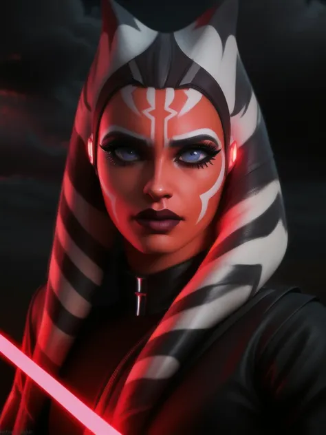 a highly detailed and realistic portrait of ahsoka tano, a female togruta with beautiful detailed eyes, beautiful detailed lips,...