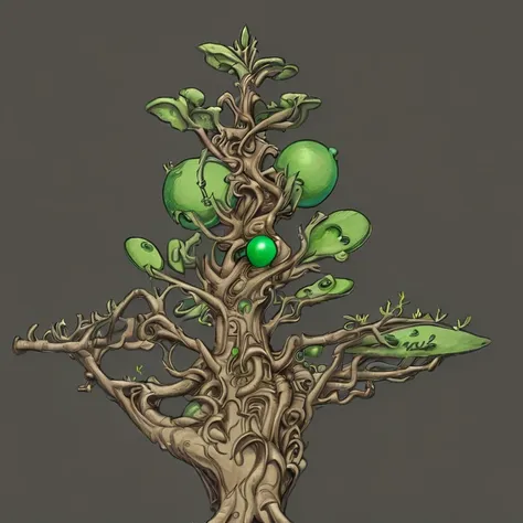 there is a drawing of a tree with a green ball on it, ent treant dryad, game asset of plant and tree, treant, finished concept a...