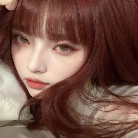 there is a woman with rot hair and a white shirt, ulzzang, pale rot, ((rot)) bulging eyes, 🤤 portrait of , rot cheeks, faint rot lips, rot contact lenses, rot eyes and a slim face, pale round face, rot contacts, Sakimichan, face and skin is dark rot, lumin...