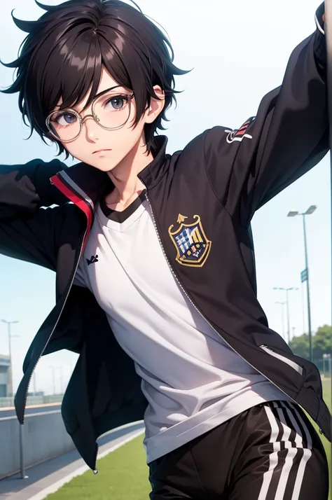 Ren Amamiya Persona,anime boy,soccer uniform, glasses