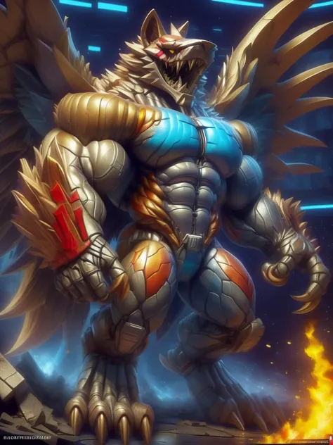 (masterpiece. official art. 8k. best quality. detailed full body. full body.)

(situation 1 : dominating The Phoenix Wolf. The Phoenix Wolf is over 1000 meters long. focus GIANT mechanical Muscular The Phoenix Wolf is trampling the car. Looking down.)

(si...