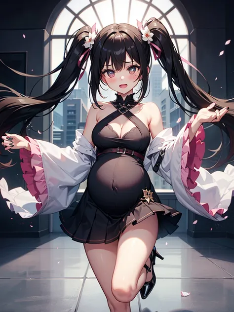 (1 Girl:1.2), (Solitary:1.2), On the table, nffsw、Shaders、Excellent texture work、Extremely detailed eyes、The eyes have extremely complex pupils、Top quality、Black Hair、Mine Fashion、Half Twin Tail、Beautiful nails、High heel、Deco、Batch Remake、Pink top、Black sk...