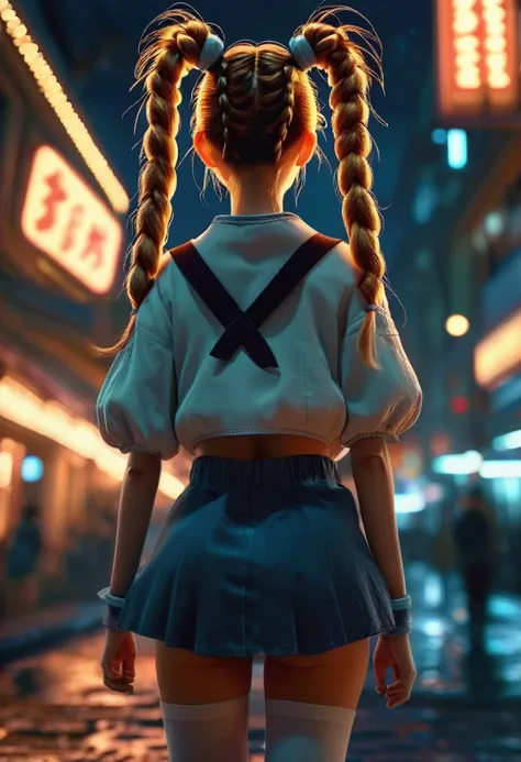 A girl, Twin Tails, full body, cinematic still, cinemascope, night, best quality, masterpiece, very aesthetic, perfect composition, intricate details, ultra-detailed