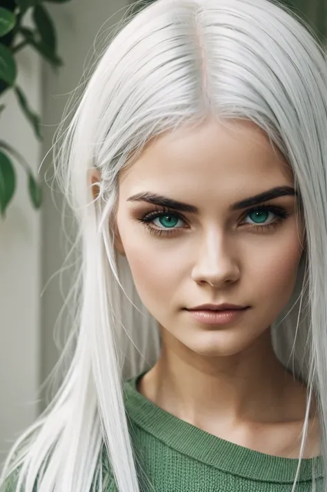 Girl with white hair and green eyes
